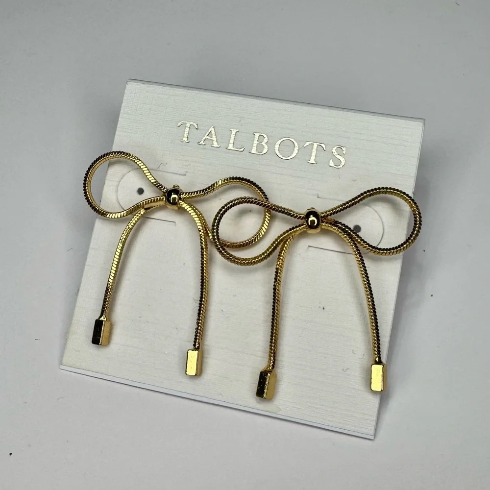 Talbots Gold Ribbon Bow Stud Earrings NWT